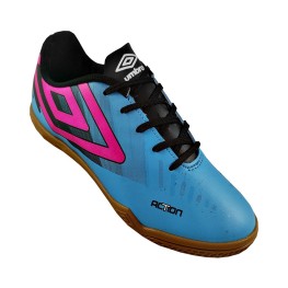 Tenis Umbro Indoor Action Jr. Azul/preto/rosa Fluor