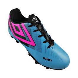 Chuteira Umbro Action Jr. Azul/preto/rosa Fluor